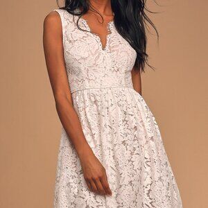 White Lace Midi Skater Dress With Pockets